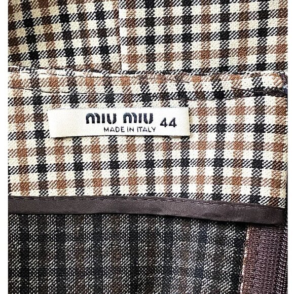 Miu Miu Pencil Midi Skirt Check Brown Black Size 44 IT US 8 - Picture 7 of 12